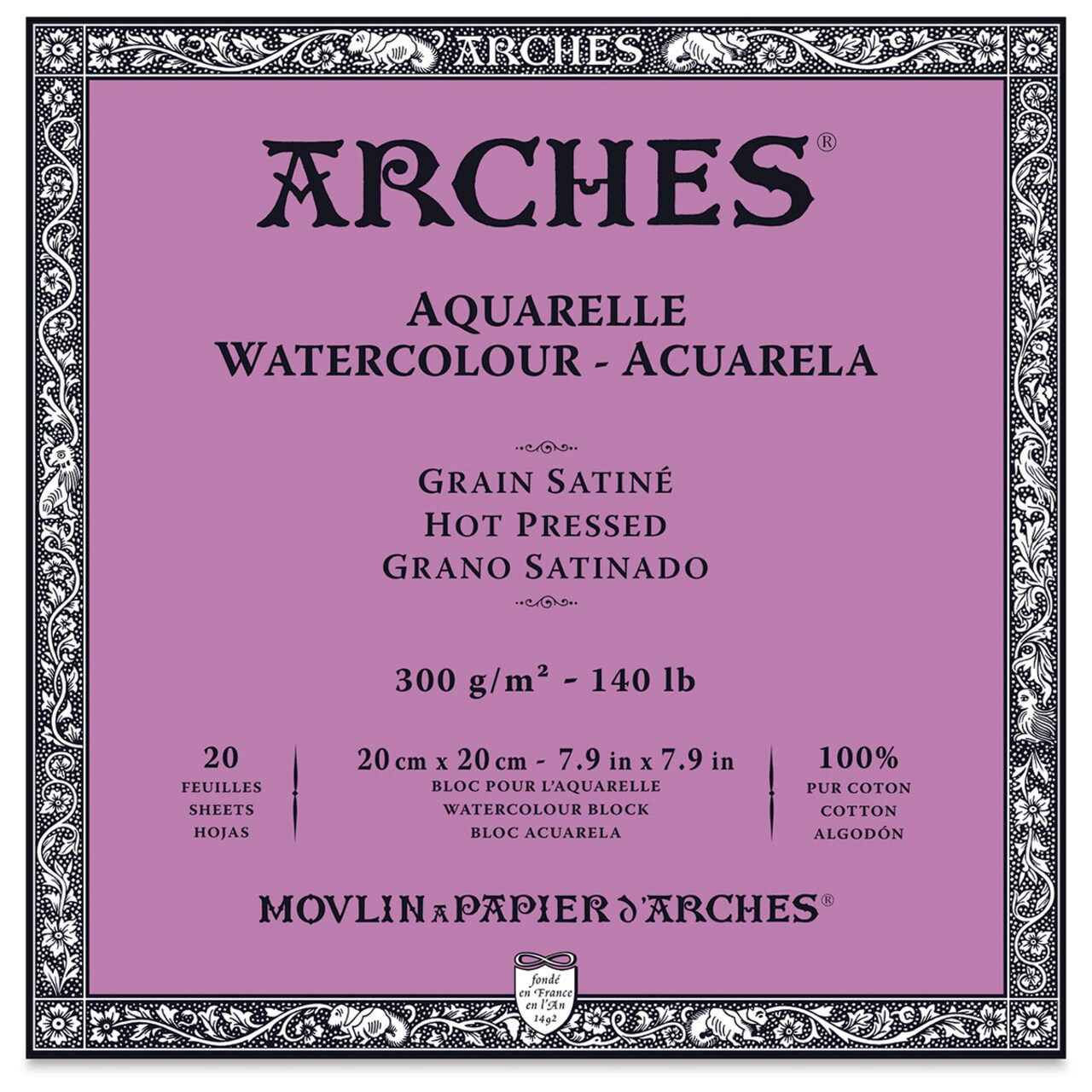 Arches Watercolor Block -7.9" x 7.9", Hot Press, 140 lb, 20 Sheets